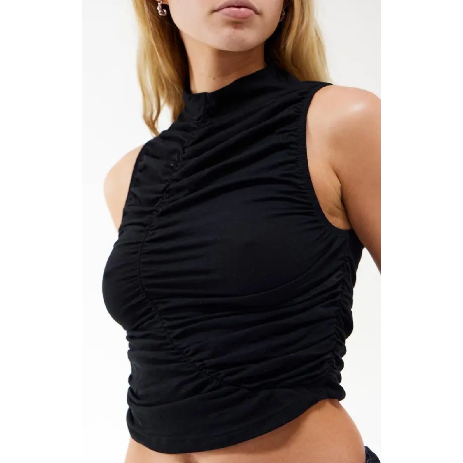 Bdg Urban Outfitters Ruched Washed Cotton Crop Top In Black Size Medium